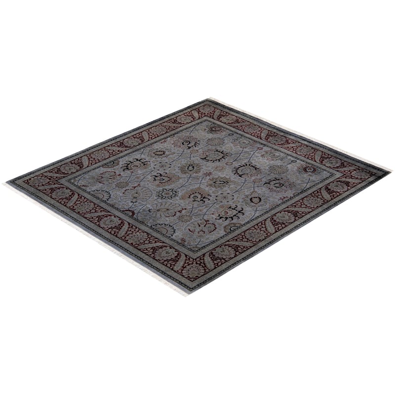 Overton Hand Knotted Wool Vintage Inspired Modern Contemporary Overdyed Gray Square Area Rug - 6' 2" x 6' 5"