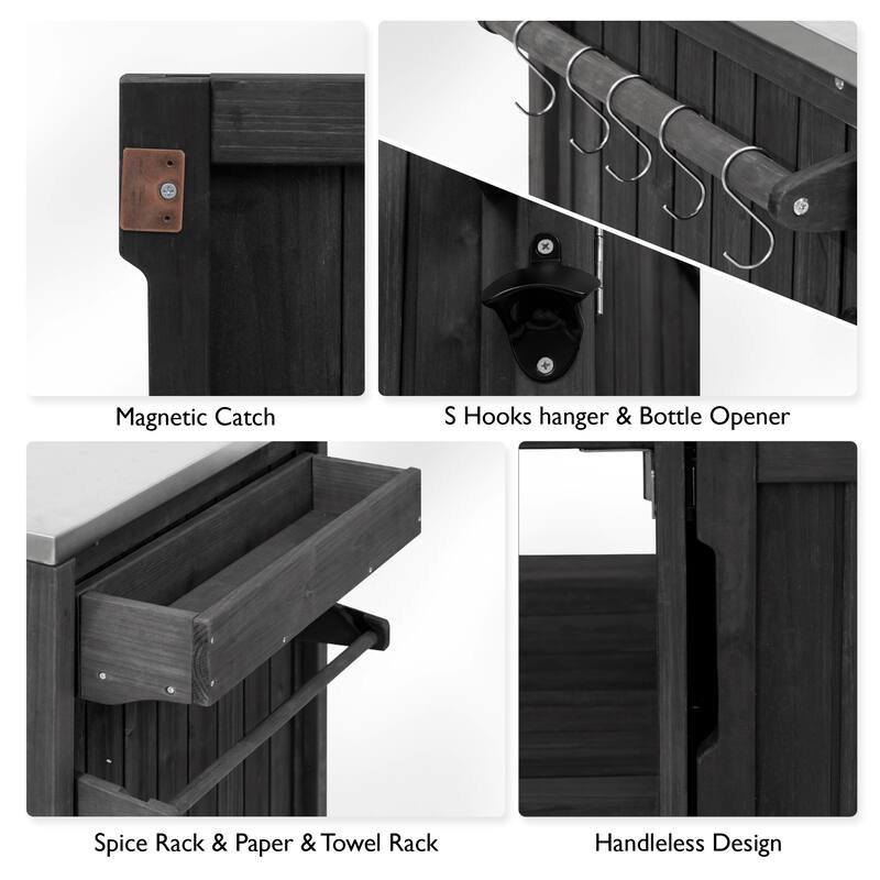 Outdoor Kitchen Island Grill Cart for Big Green Egg Grills with Stainless Steel Top and Storage Racks