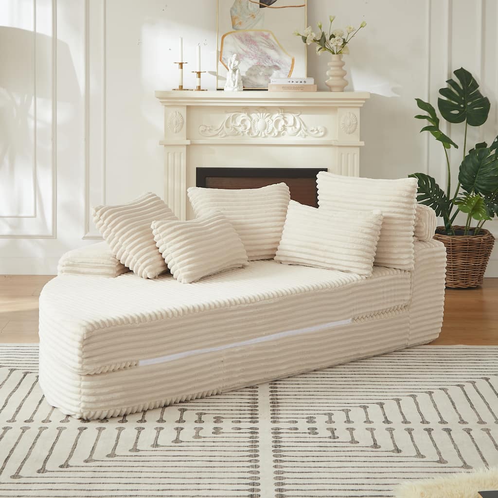 Roomfitters 78.5" 2-in-1 Round Sofa Bed, Ribbed Corduroy Convertible Modular Lounge Couch with 5 Pillows
