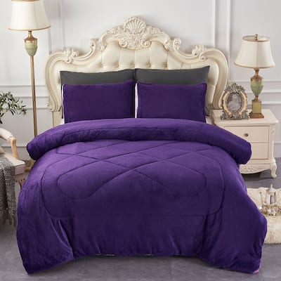 3 Piece Sherpa Plush Micro Suede Comforter Set