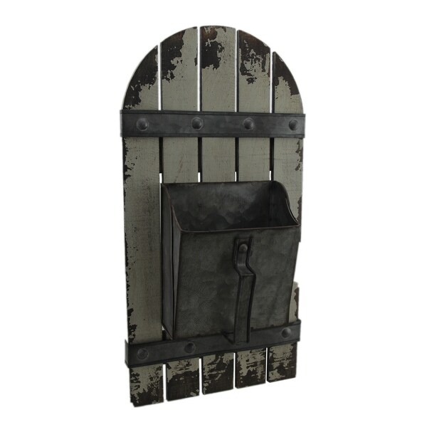 Rustic Metal Scoop On Wood Fence Decorative Wall Planter - 18.75 X 9.5 X 4 inches