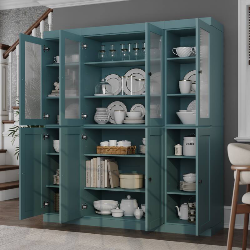 Palace Imports 100% Solid Wood 65" Pantry Cabinet with Frosted Glass, Shaker Doors and Adjustable Shelves