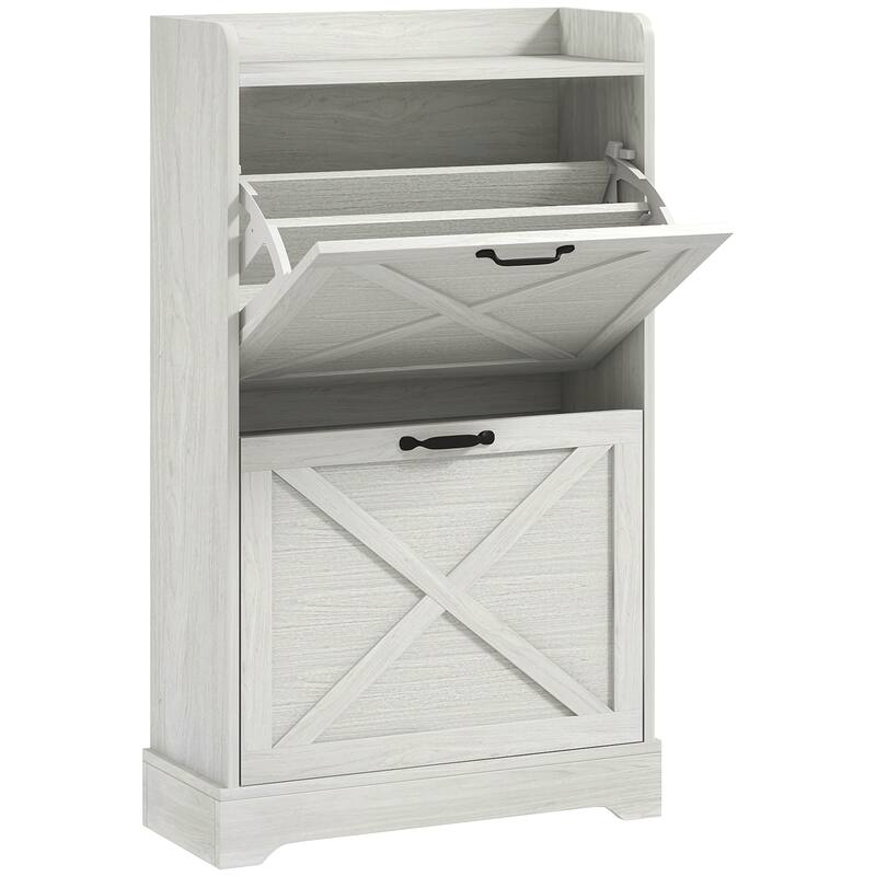 Entryway Hidden Shoe Storage Cabinet with Adjustable Shelves, Rustic Design, and Anti-Tip Feature, for Porch and Hallway