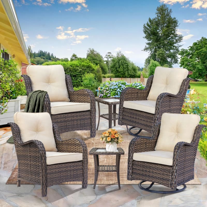 Patio Conversation Sets-Wicker Patio Furniture Sets with Swivel Chairs - 4 Seat - Cream