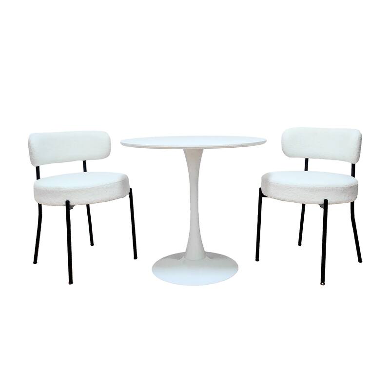 Modern White Dining Chair Set of 2 with Rotatable Foot Pad, Thickened Cushion, and Curved Backrest