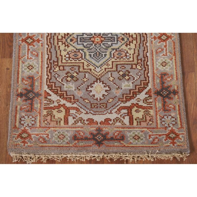 Hand Knotted Oriental 100% Wool Carpet Traditional Medallion Greys & Charcoal Heriz (serapi) Area Rug - 3' 0'' X 2' 0''