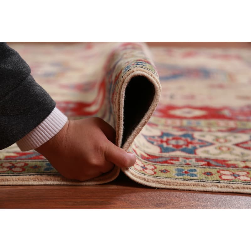 Hand Knotted Oriental 100% Wool Carpet Traditional Geometric Peach Kazak Area Rug - 9' 9'' X 8' 4''