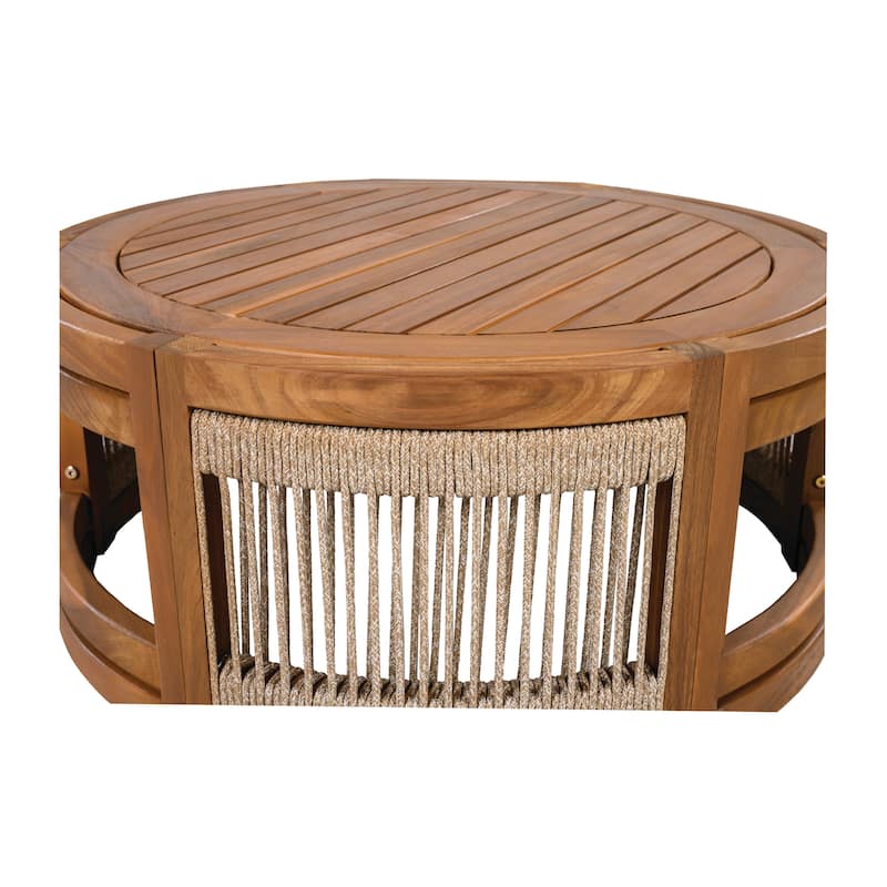 27.95" Acacia Wood Outdoor Coffee Table - Handwoven Rope Accent Boho Patio Table with All-Weather Durability