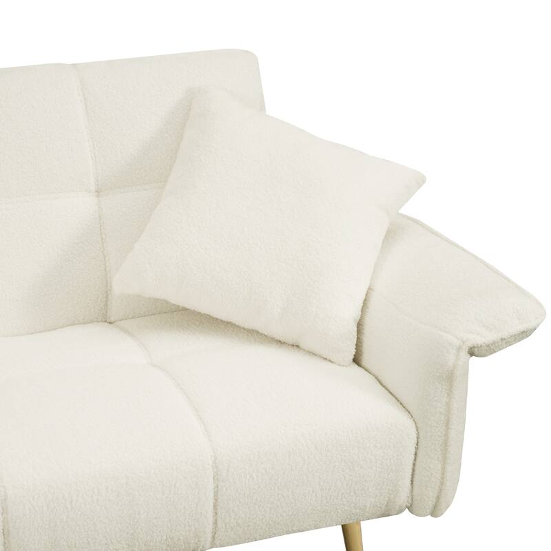 Convertible double sofa bed with folding armrests for living rooms and small spaces