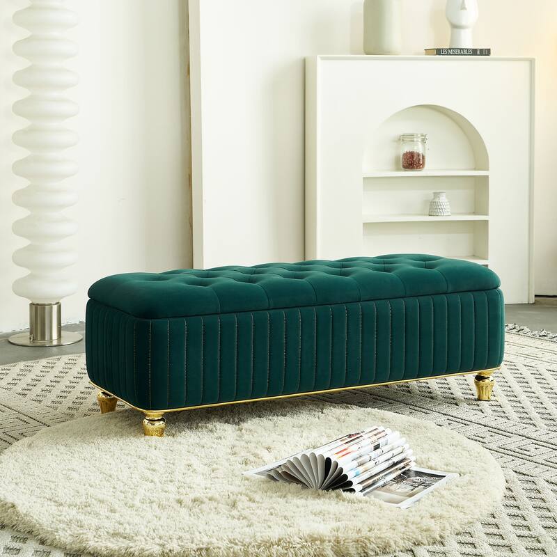 47.24''W Storage Ottoman,Upholstered Velvet Fabric Storage Ottoman with Safety Hinge for Living Room & Bedroom
