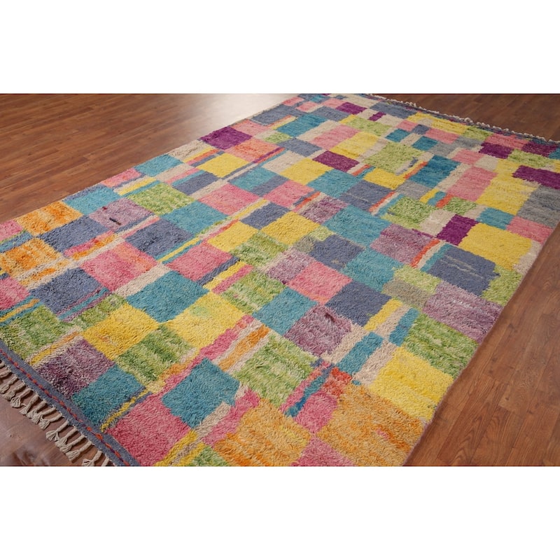 Colorful Plush Moroccan Oriental Area Rug Handmade Wool Carpet - 6'11" x 10'4"