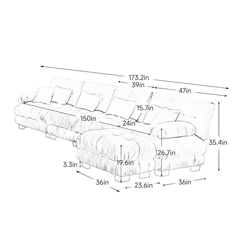 173.2" Modern Comfy Cloud Couch 4-Seater Modular Sectional Sofa for Living Room