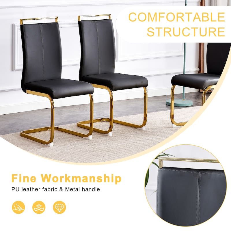 9-Piece Glass Dining Table Set for 8, 71" Rectangular Table with Gold Metal Base, 8 PU Dining Chairs for Kitchen, Dining Room