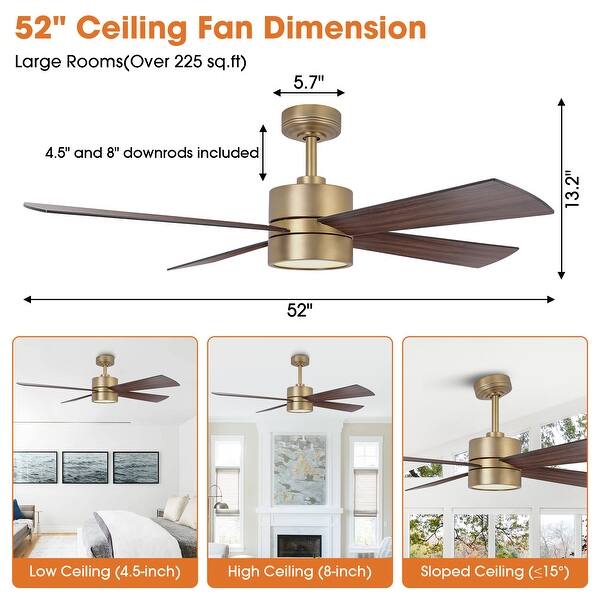 dimension image slide 1 of 3, 52" Black/ Distressed Brass Dimmable RGB Smart Ceiling Fan with Light and Remote, App Control