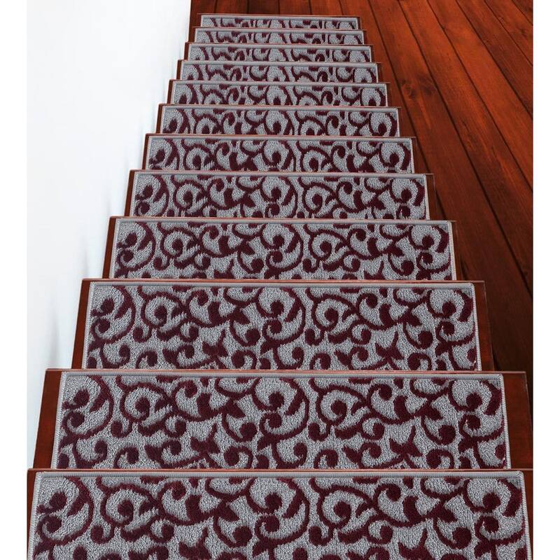 SussexHome Leaves Pattern Stair Treads - 7-PACK - Red
