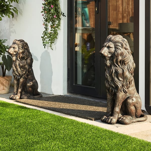 slide 2 of 57, Glitzhome Set of 2 MGO Majestic Sitting Guardian Lion Statues Porch Sculpture Outdoor Indoor