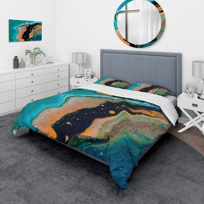 Designart 'Abstract Composition In Orange and Black' Modern Duvet Cover Set