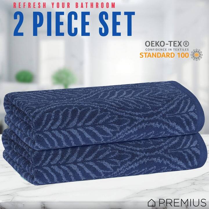 PREMIUS 2 Pack Leaf 100% Cotton Yarn Dyed Bath Sheet, 32x64 Inches - 32x64 Inches