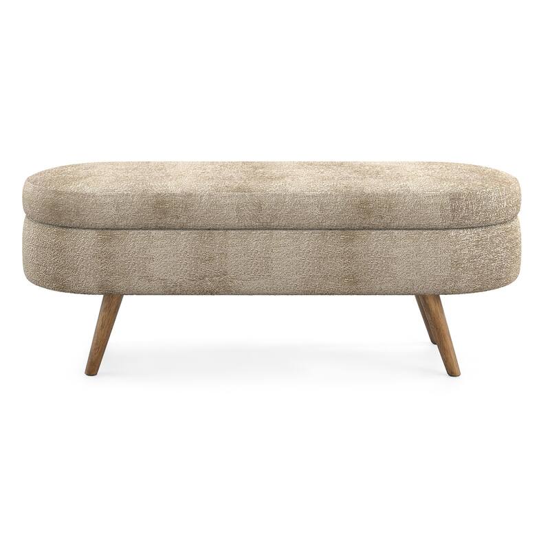 Modern Ottoman Oval Storage Bench with Rubber Wood Legs - Brown