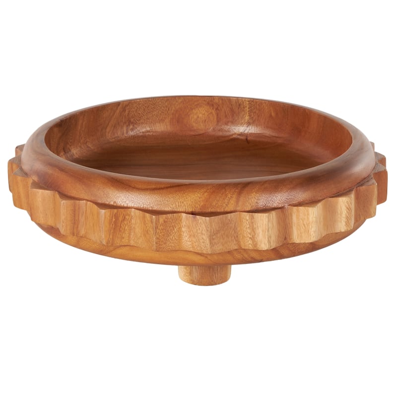 Teak Wood Gear Handmade Decorative Bowl with Peg Leg - Brown - Roche River Decor - 18"W x 18"L x 5"H
