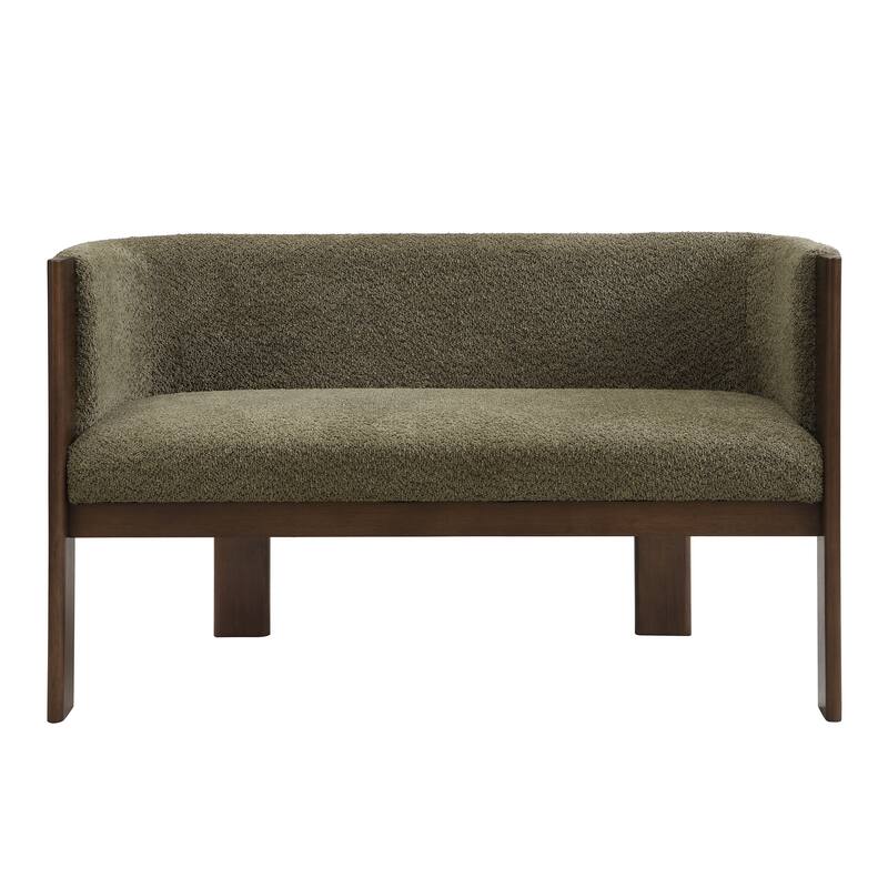 Simple Loveseat Green Walnut Sofa Couch with Track Armrests, 2-Seater Settee Sofa Couch with Wood Legs