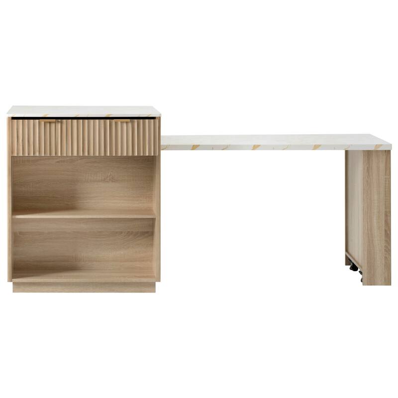 Roomfitters 82.6" Fluted Kitchen Island with 51" Extendable Dining Table for 4-6, Power Outlet