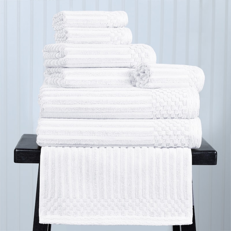 Superior Soho Ribbed Cotton 8-Piece Assorted Towel Set - White