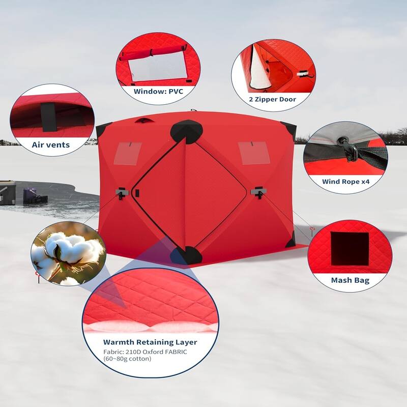 Pop-Up Ice Fishing Tent For 4 To 6 People - N/A