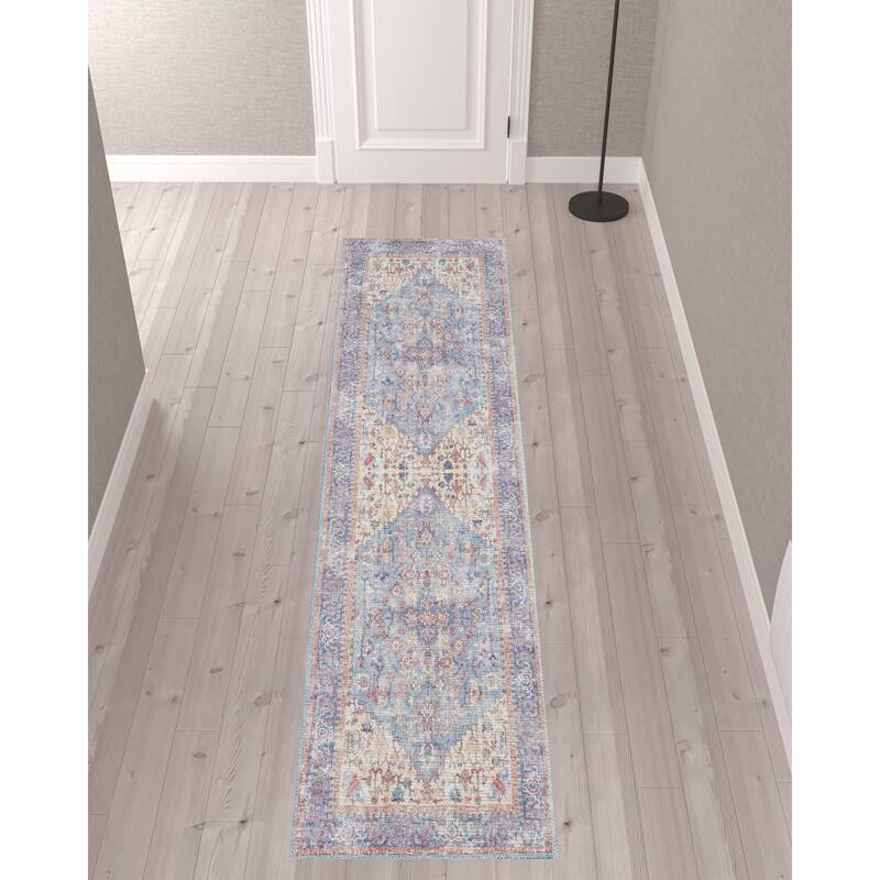 Quzu Power Loomed Distressed Floral Area Rug By HomeRoots - 10' Runner