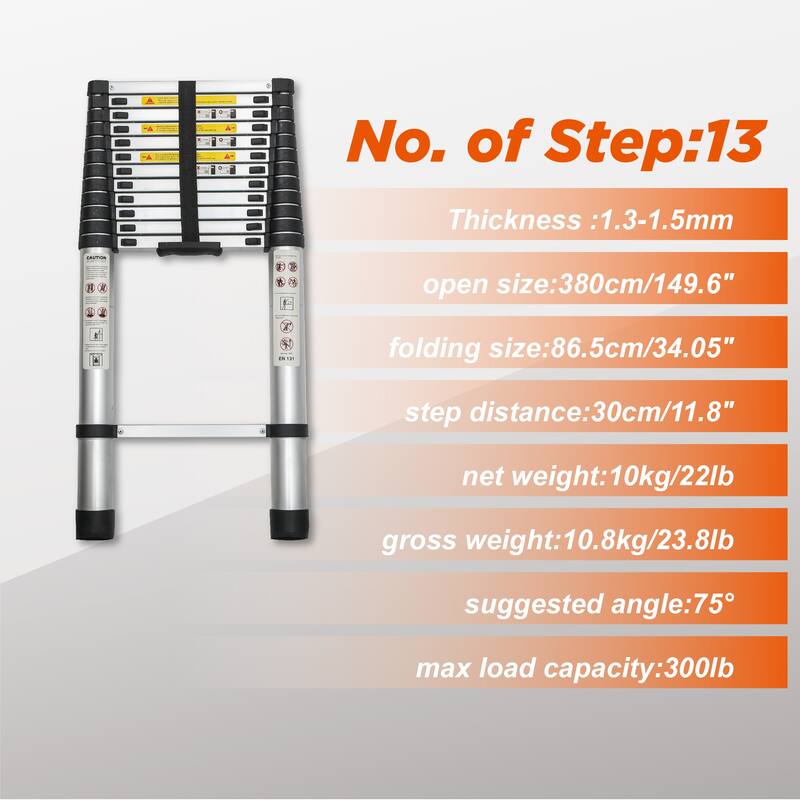 12.5FT Portable Multi-Purpose Aluminum Telescopic Extension Ladder
