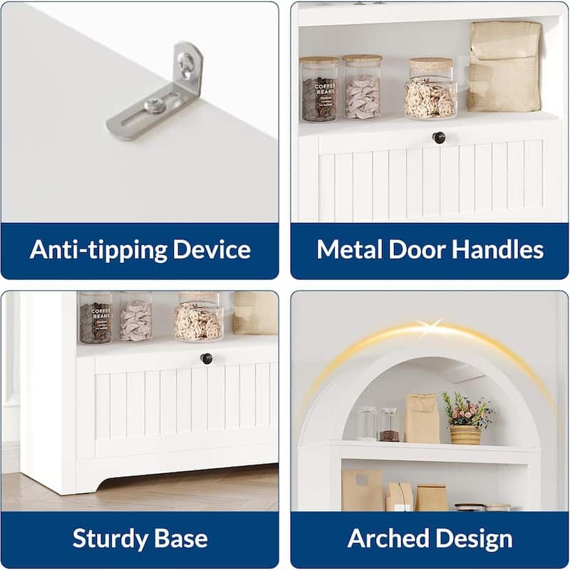 72 in 5-Tier Freestanding Arched Bookcase, Pantry Cabinet for Living Room, Office, Kitchen