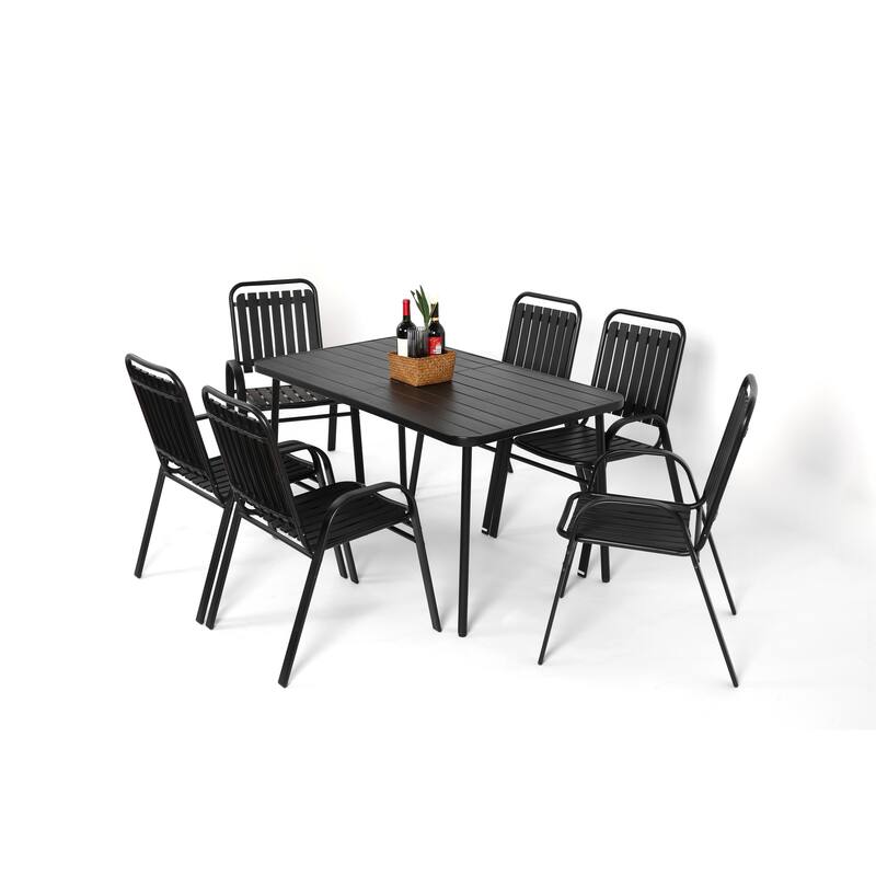 7-Piece Patio Dining Set with 55" Steel Table & Armchairs
