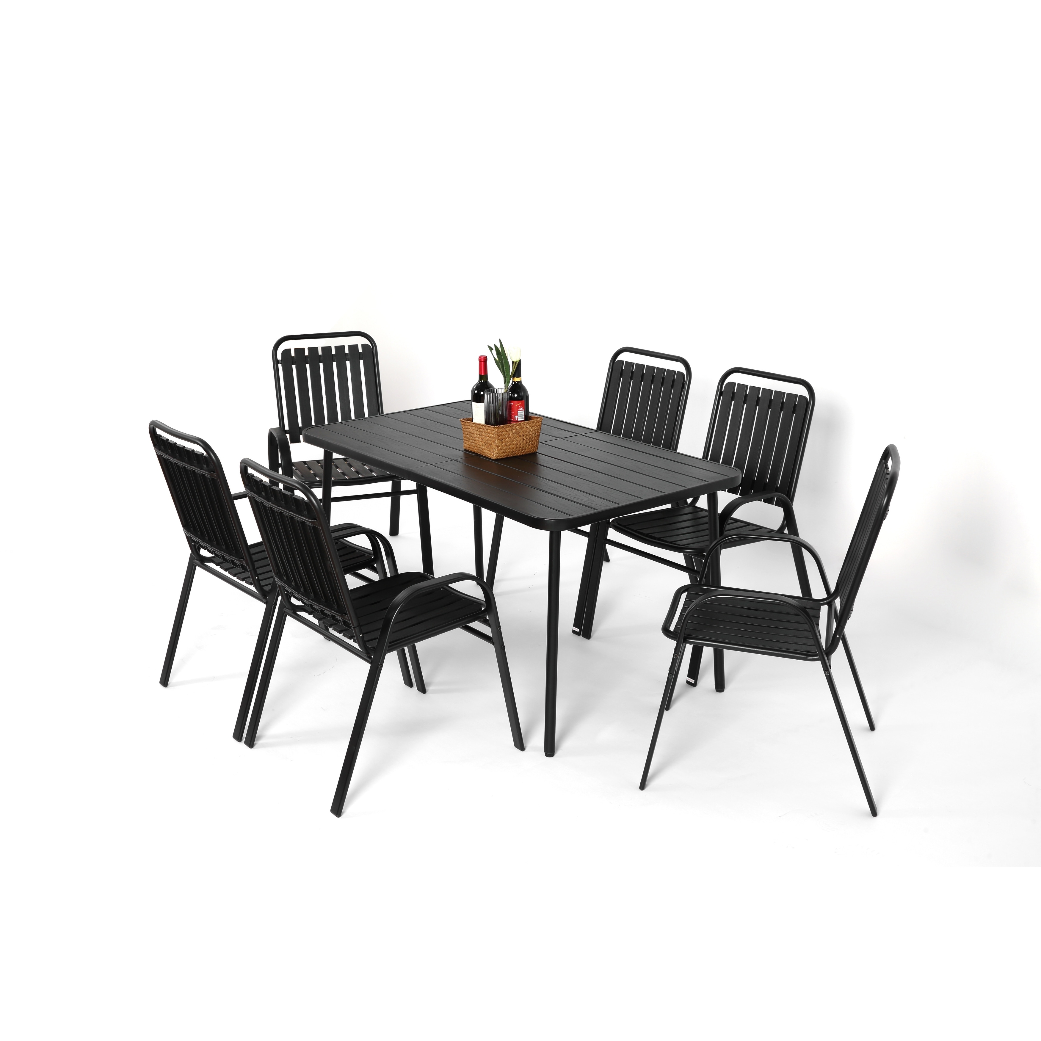 Homy Casa 7-Piece Patio Dining Set, Plastic Chairs and Steel Table Outdoor Set for Garden or Backyard