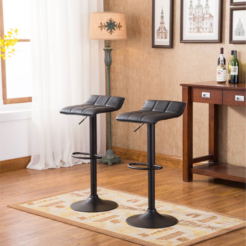 Swivel Leather Fabric Adjustable Bar Stool, Set of 2, Counter Height Chair with Footrest for Bar, Kitchen Island, Dining Room