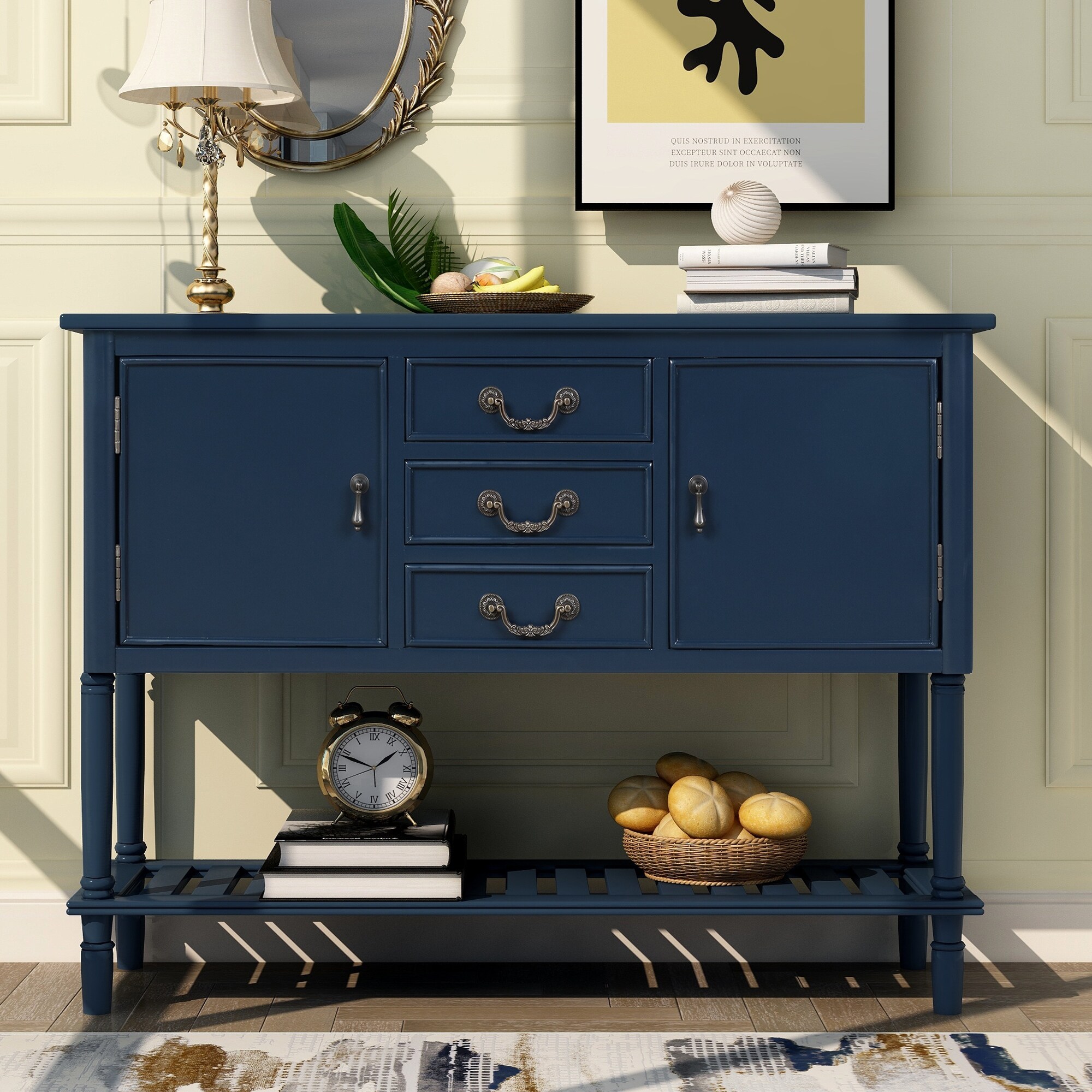 46'' Modern Console Table Sofa Table For Living Room With 3 Drawers, 2 Cabinets And 1 Shelf,coffee, Console, End Tables