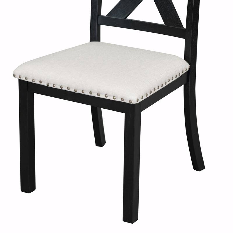Farmhouse 82-inch 6-Piece Extendable Dining Table with Footrest, 4 Upholstered Dining Chairs and Dining Bench