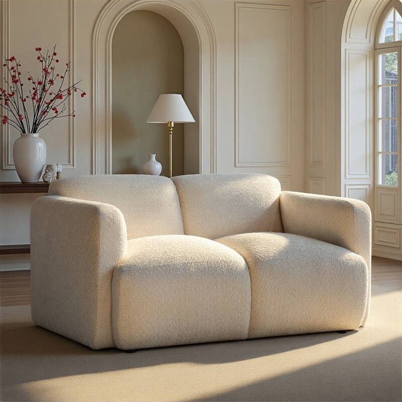 Sierra Ivory Boucle Accent Chair, Loveseat, Sofa, or Living Room Set - Loveseat - Ivory
