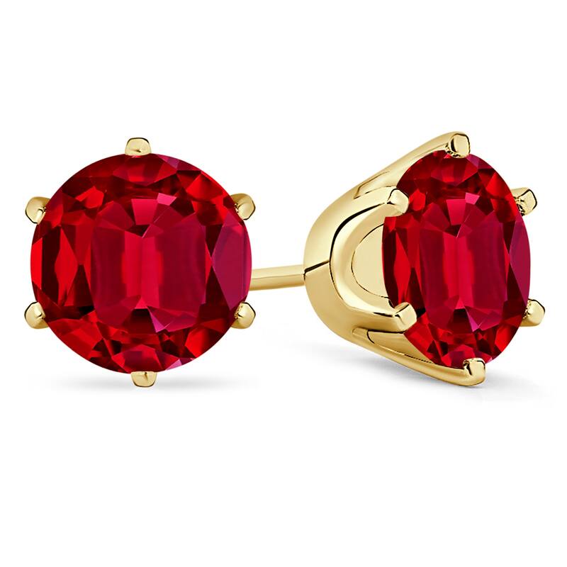 Auriya 14k Gold Lab Grown Gemstone Ruby Stud Earrings Round 0.25 to 5.00 ct. tw. Crown Push-Back
