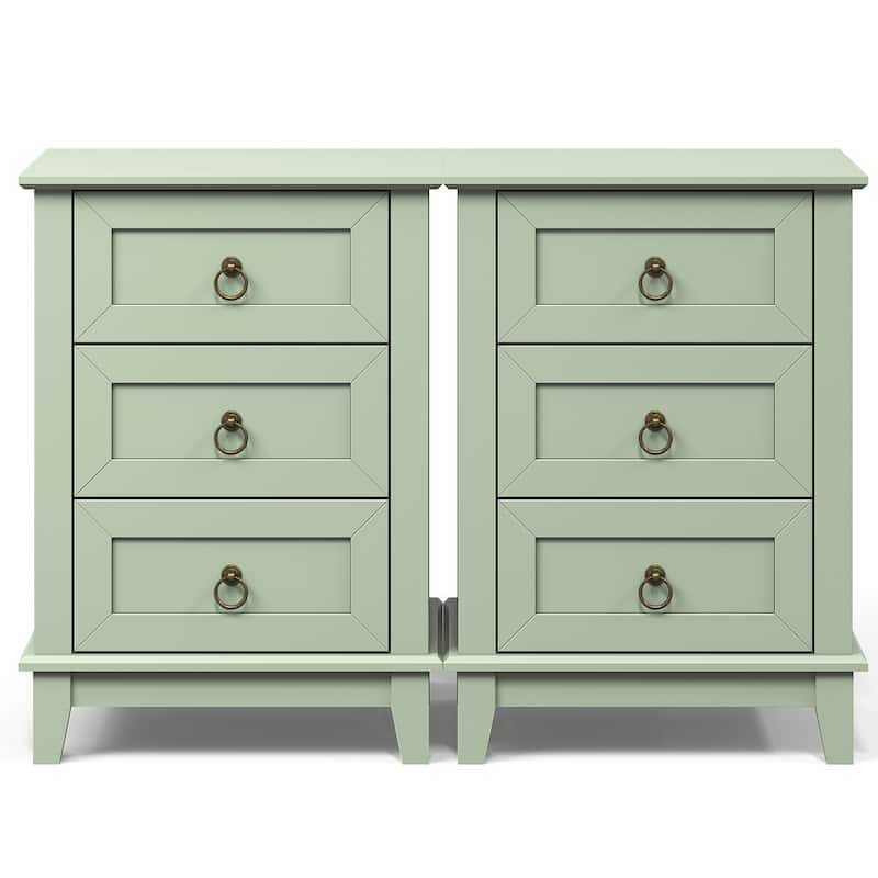 Modern 3-Drawer Wooden Nightstand Set of 2 - Green