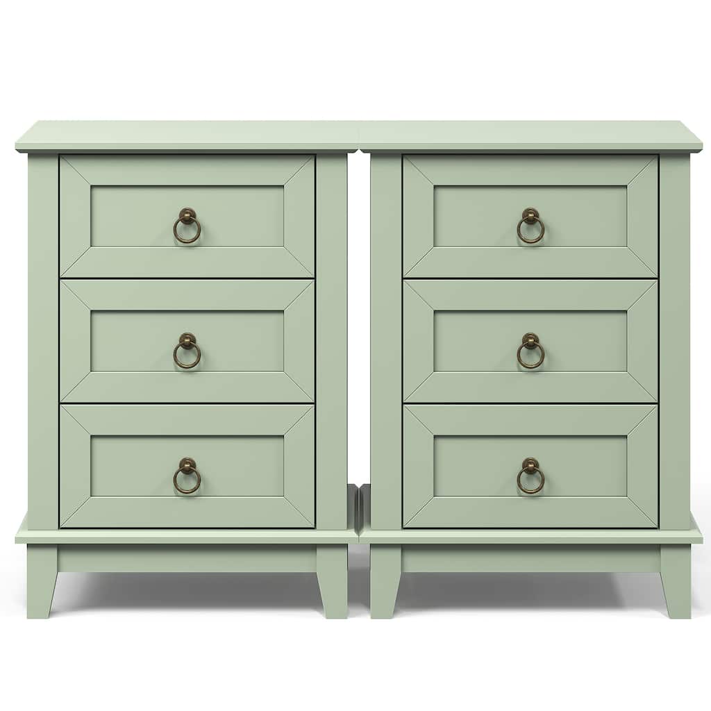 Modern 3-Drawer Wooden Nightstand Set of 2