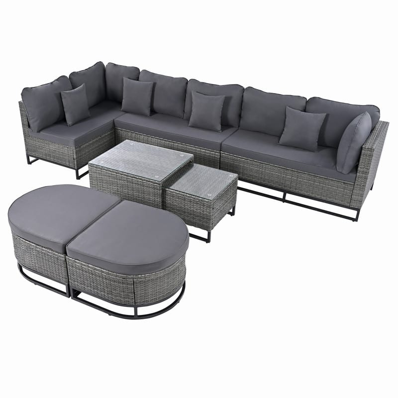 7-Piece Large Outdoor Wicker Sofa Set,Sectional Rattan Patio Furniture with Removable Cushions and Free Combination