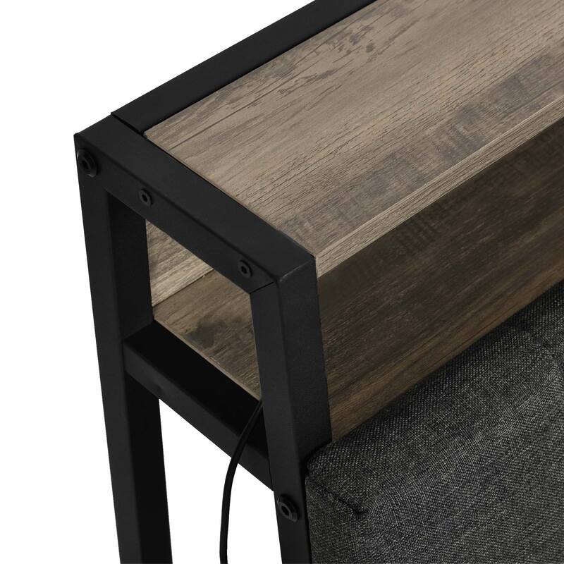 Moasis Rustic Grey Storage Platform Bed Frame with Storage Headboard with Power Outlets and 4 Drawers