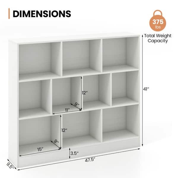 dimension image slide 1 of 2, 41 inches Wooden Toy Storage Organizer with 10 Cubes for Kids - 47.5" x 9.5" x 41" (L x W x H)