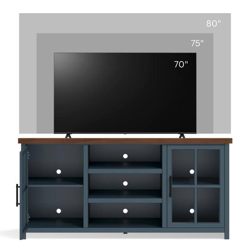 Bridgevine Home Modern Farmhouse 67 inch TV Stand Console for TVs up to 80 inches, No Assembly Required, Two-Tone Finish