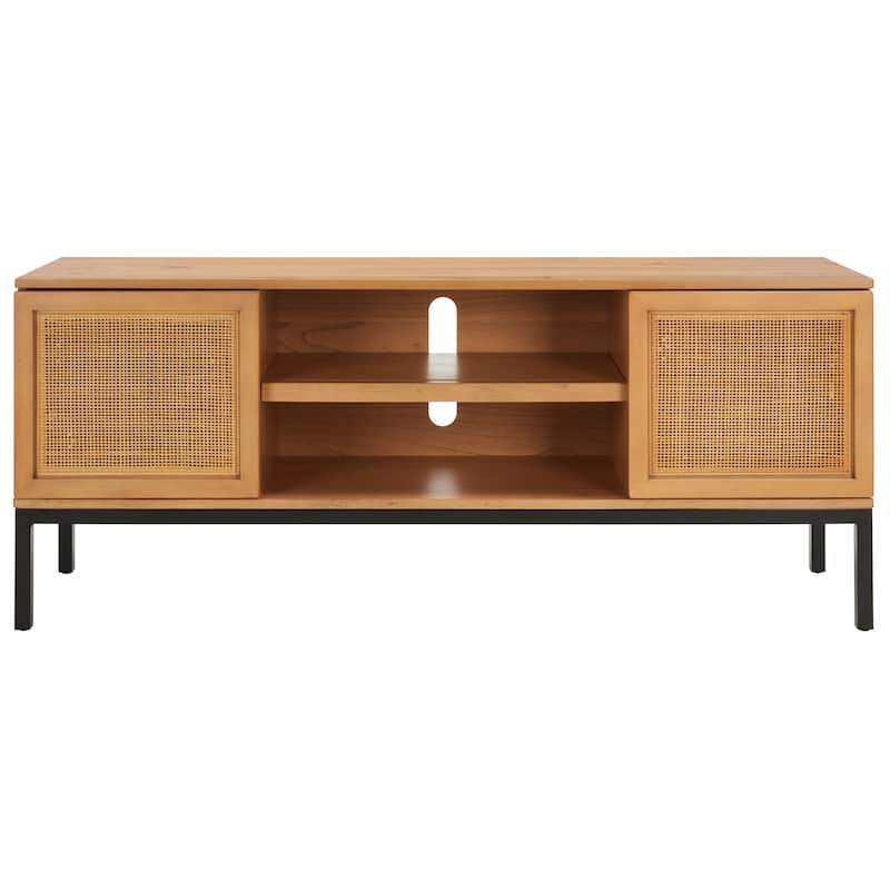 SAFAVIEH Cristen 1 Shelf Rattan Media Stand - 54" W x 15" D x 22" H - 54Wx15Dx22H - Natural With Natural/Black