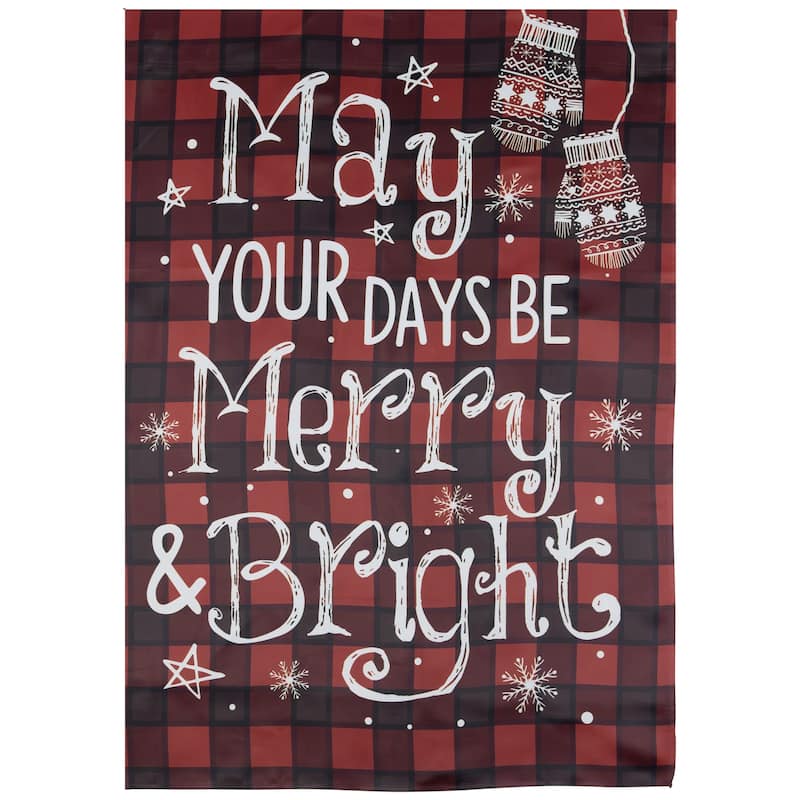 Red Buffalo Plaid Merry and Bright Christmas House Flag 28" x 40"
