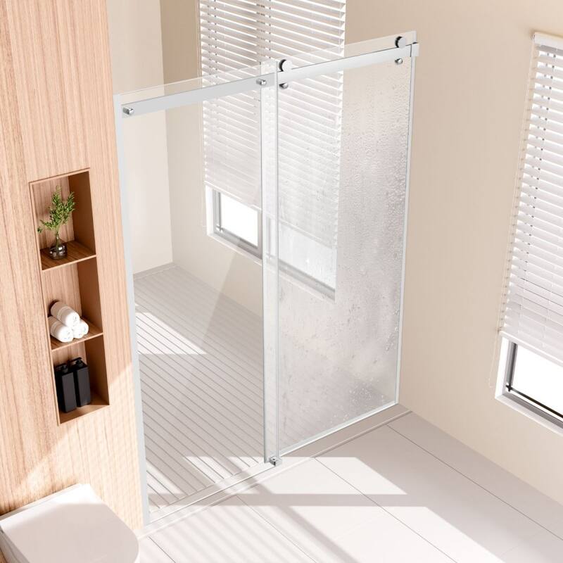 Chrome Frameless Sliding Shower Door Double with Aluminum Rail - 59 x 75 x 5 in