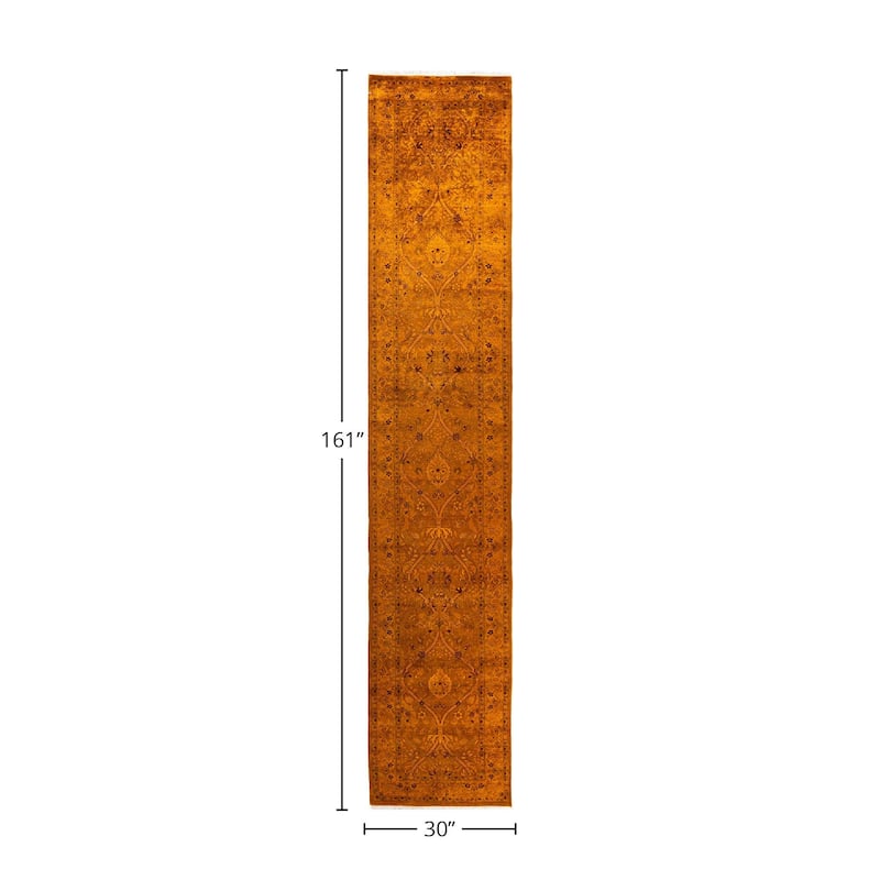 Fine Vibrance, One-of-a-Kind Hand-Knotted Runner Rug - Gold, 2' 6" x 13' 5" - 2' 6" x 13' 5"