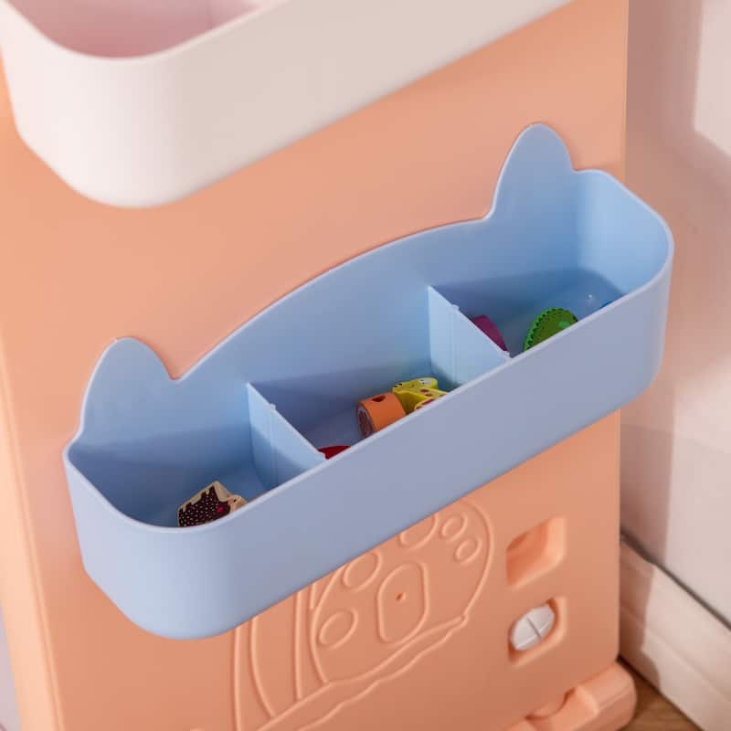 Qaba Toy, Clothing, and School Supplies Kids Storage Organizer Cabinet for Kids Bedroom Storage and More, Shelves with Bins