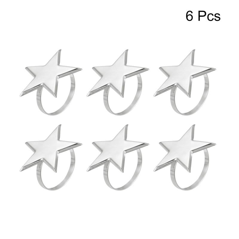 Napkin Rings, 6pcs 40mm Inner Diameter Alloy Star Napkin Buckles, Silver Tone